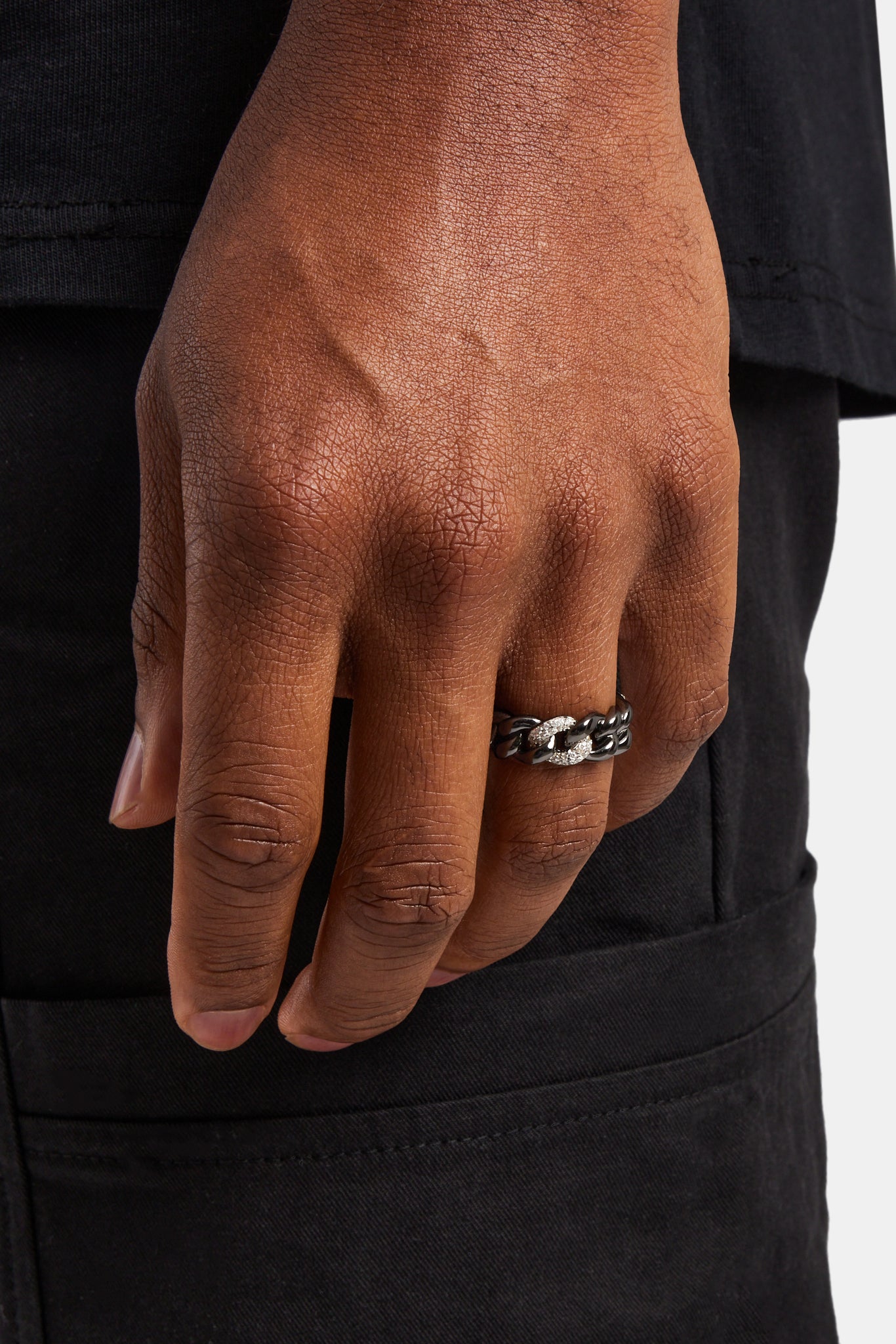 925 Kubanischer polierter & CZ Iced Ring